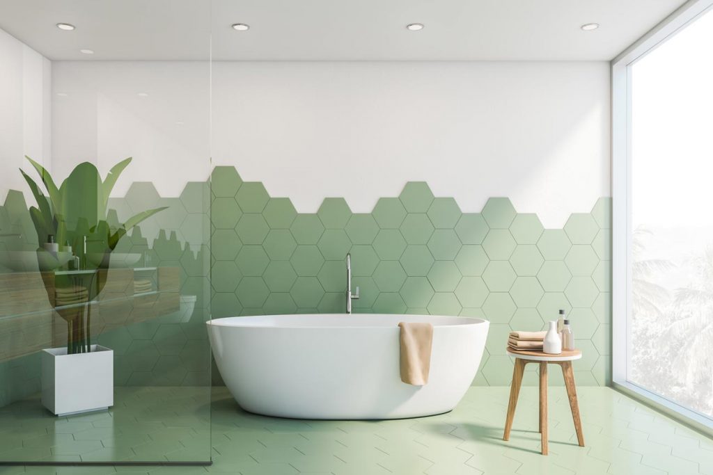 Photo of bath and tiles in the bathroom