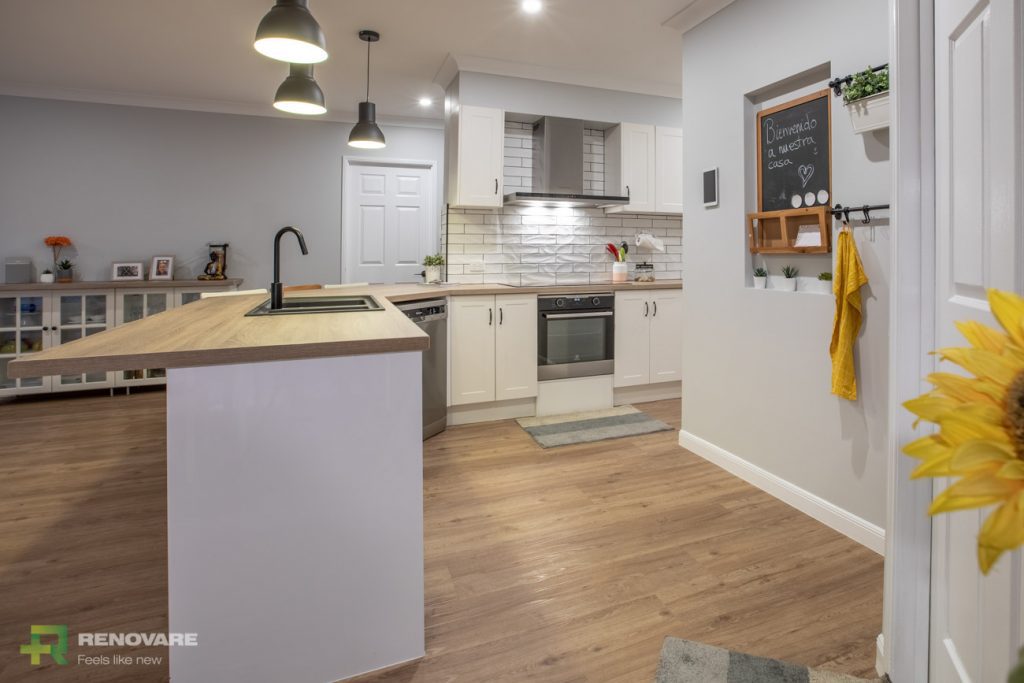 Kitchen with wooden floorboards