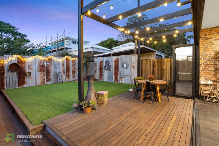 Outdoor deck renovation with fairy lights